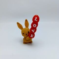 Love Yazılı Balonlu Tavşan  -Teraryum Malzemesi