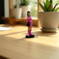 Çantalı Etekli Bayan Figürü -Pembe -Teraryum Malzemesi