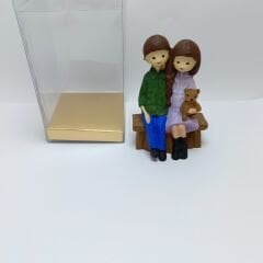 Bankta ayıcıklı çift - Yeşil - Lila