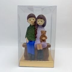 Bankta ayıcıklı çift - Yeşil - Lila