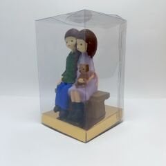 Bankta ayıcıklı çift - Yeşil - Lila