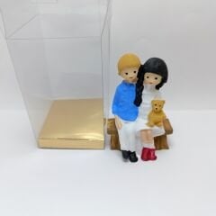 Bankta ayıcıklı çift - Mavi - Beyaz