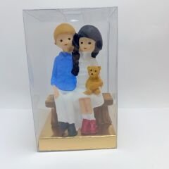 Bankta ayıcıklı çift - Mavi - Beyaz