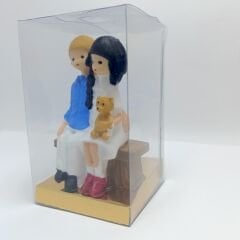 Bankta ayıcıklı çift - Mavi - Beyaz