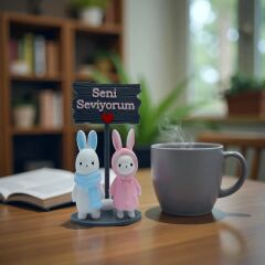 Tavşan çift - Seni Seviyorum - Gri