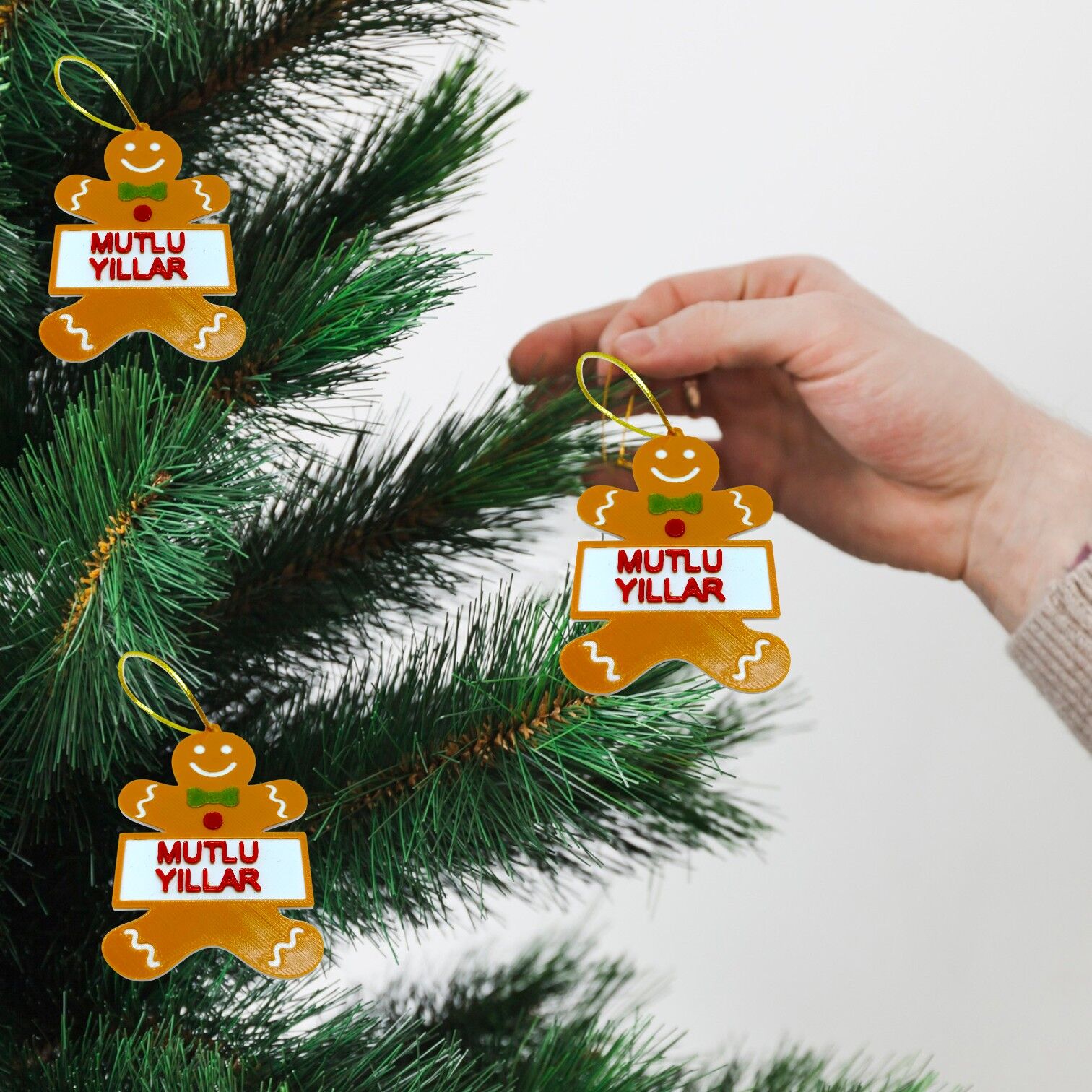 Kurabiye Adam-Mutlu Yıllar Yazılı -  Çam ağacı süsü 3lü