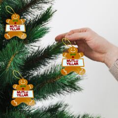 Kurabiye Adam-Mutlu Yıllar Yazılı -  Çam ağacı süsü 3lü