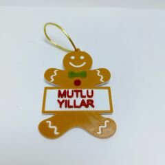 Kurabiye Adam-Mutlu Yıllar Yazılı -  Çam ağacı süsü 3lü