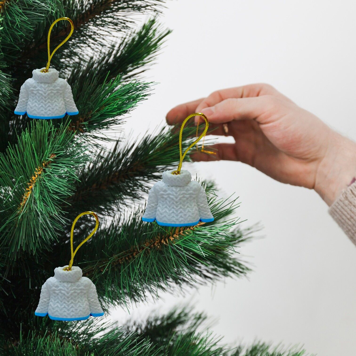 Kazak -Mavi-Beyaz -  Çam Ağacı Süsü 3lü