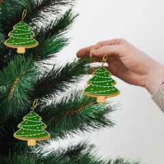 Yılbaşı Ağacı  -Krem - Yeşil -  Çam Ağacı Süsü 3lü