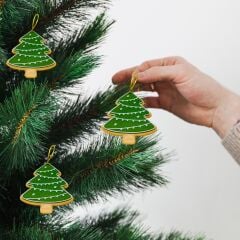 Yılbaşı Ağacı  -Krem - Yeşil -  Çam Ağacı Süsü 3lü