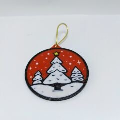 Yılbaşı Ağacı  -Kırmızı Çerçeveli -  Çam Ağacı Süsü 3lü