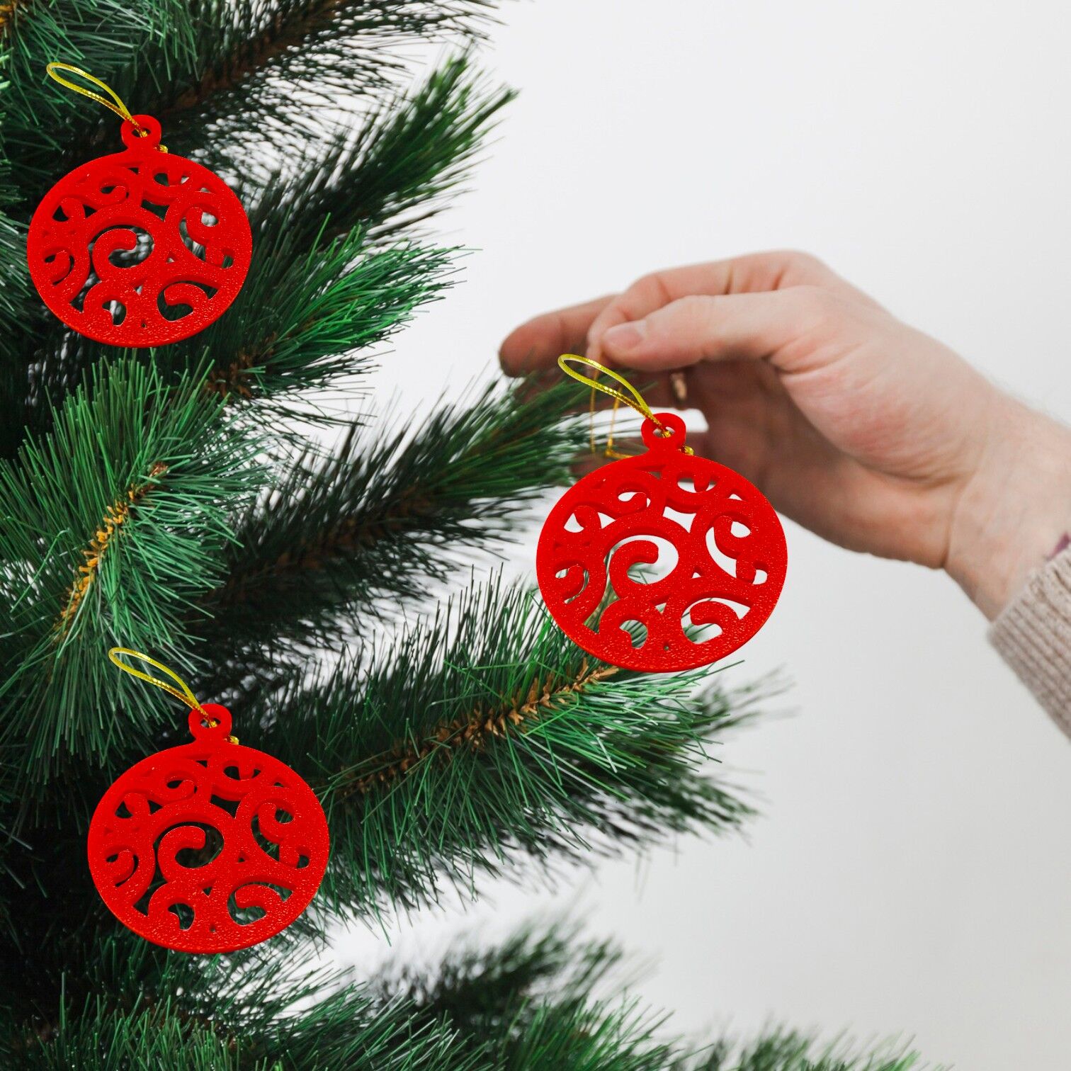 Yılbaşı Topu Desenli  -  Çam Ağacı Süsü 3 lu