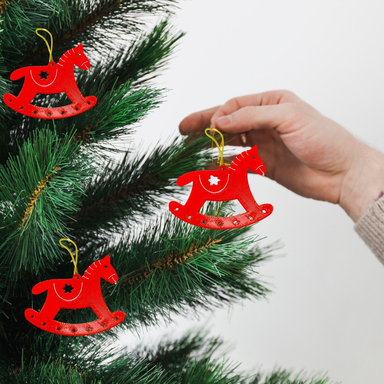 Sallanan At -Kırmızı-  Çam Ağacı Süsü 3 lü