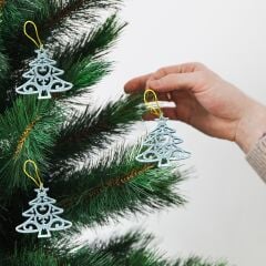 Çam Ağacı - Gri Simli  -  Ağaç Süsü 3lü