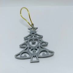 Çam Ağacı - Gri Simli  -  Ağaç Süsü 3lü