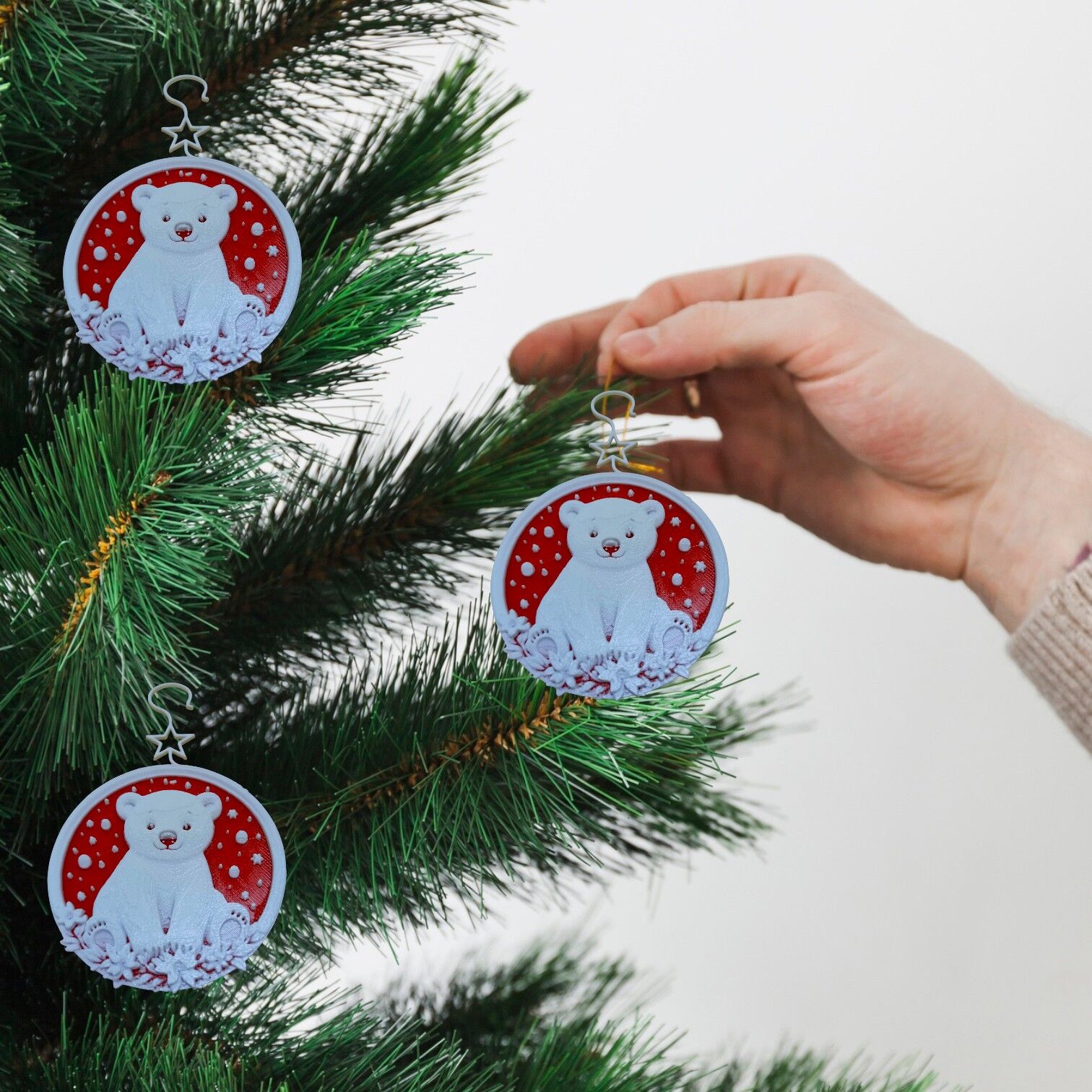 Noel Kutup Ayısı-Kırmızı-Çam Ağacı Süsü 3lü