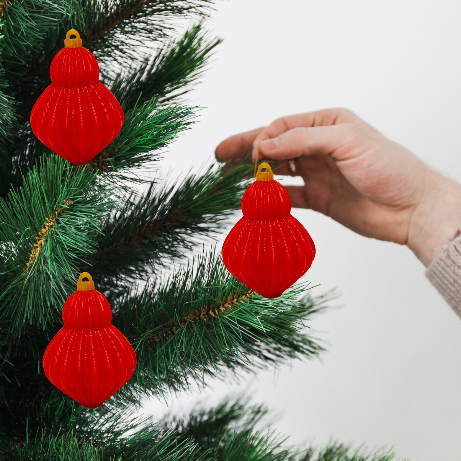 Helezon Kırmızı-Çam Ağacı Süsü 3lü