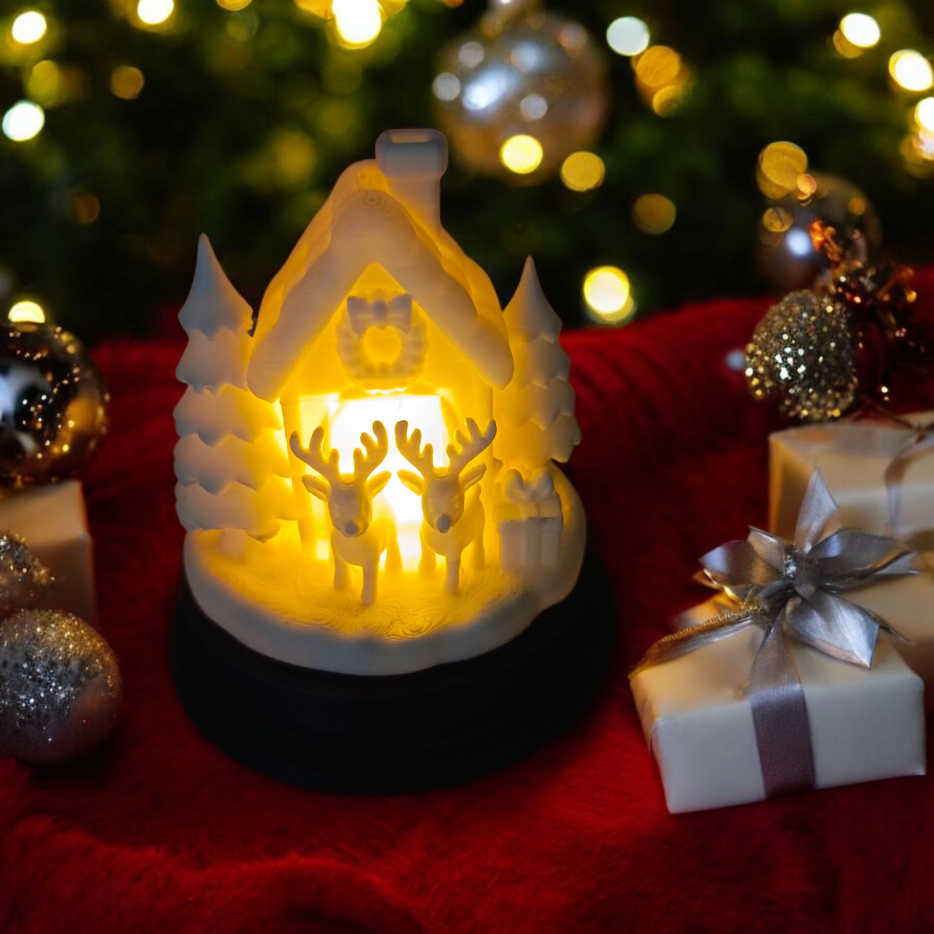 Ren Geyikli Noel Ev-Işıklı-Yılbaşı Dekoru