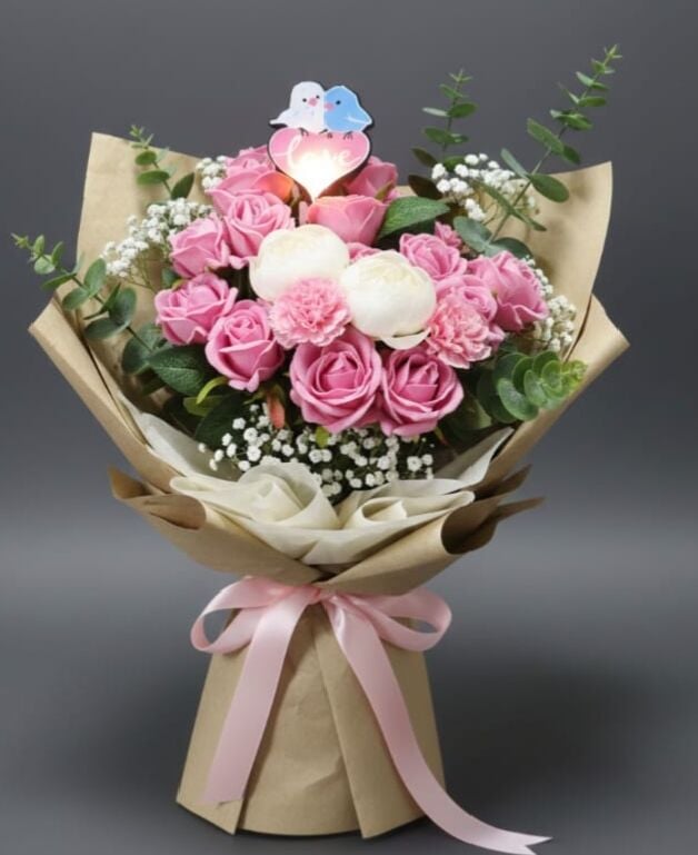 Love Kuşlar -  Işıklı Buket Süsü