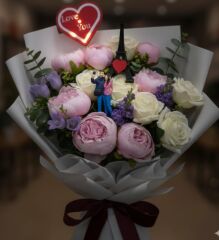 Kalp I love You -  Işıklı Buket Süsü