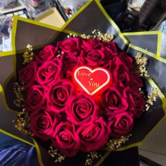 Kalp I love You -  Işıklı Buket Süsü