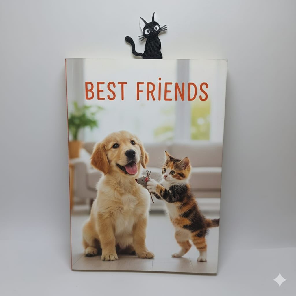 Beyaz Çubuklu -Kara Kedi -Kitap Ayracı