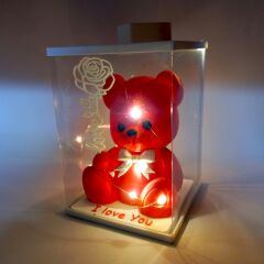 Işıklı I Love You Ayıcık Biblo (Kutulu)-(Kırmızı)