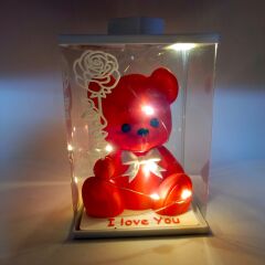 Işıklı I Love You Ayıcık Biblo (Kutulu)-(Kırmızı)