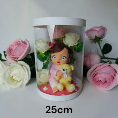 Hoşgeldin Prenses-Işıklı Ayıcıklı Kutu Güller 25 cm Yenidoğan Bebek Hediyesi