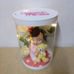 Hoşgeldin Prenses-Işıklı Ayıcıklı Kutu Güller 25 cm Yenidoğan Bebek Hediyesi