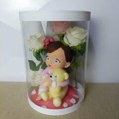 Hoşgeldin Prenses-Işıklı Ayıcıklı Kutu Güller 25 cm Yenidoğan Bebek Hediyesi