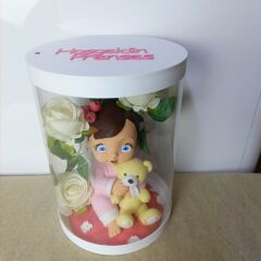 Hoşgeldin Prenses-Işıklı Ayıcıklı Kutu Güller 25 cm Yenidoğan Bebek Hediyesi