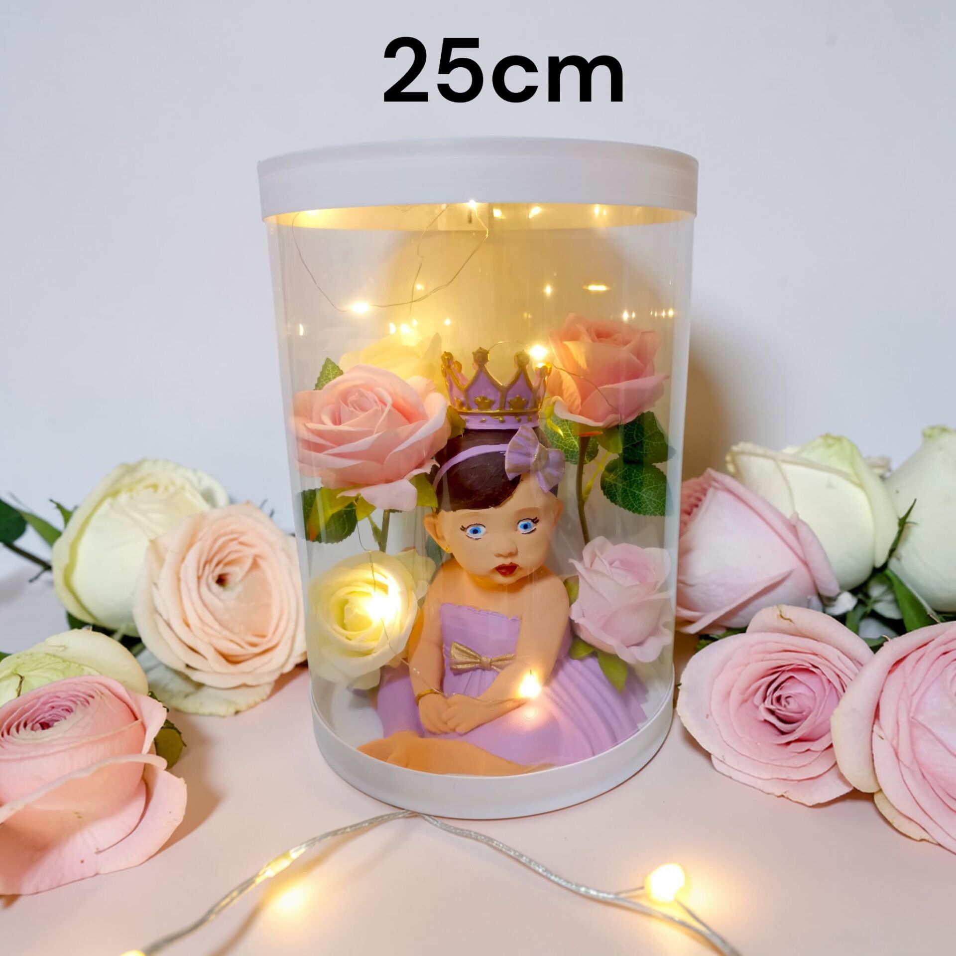 Hoşgeldin Prenses-Işıklı -Taçlı Kız Bebek Kutulu Güller Yenidoğan Bebek Hediyesi