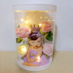 Hoşgeldin Prenses-Işıklı -Taçlı Kız Bebek Kutulu Güller Yenidoğan Bebek Hediyesi
