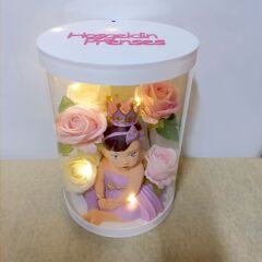 Hoşgeldin Prenses-Işıklı -Taçlı Kız Bebek Kutulu Güller Yenidoğan Bebek Hediyesi