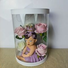 Hoşgeldin Prenses-Işıklı -Taçlı Kız Bebek Kutulu Güller Yenidoğan Bebek Hediyesi