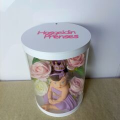 Hoşgeldin Prenses-Işıklı -Taçlı Kız Bebek Kutulu Güller Yenidoğan Bebek Hediyesi