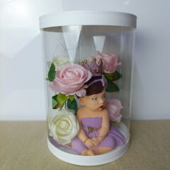 Hoşgeldin Prenses-Işıklı -Taçlı Kız Bebek Kutulu Güller Yenidoğan Bebek Hediyesi