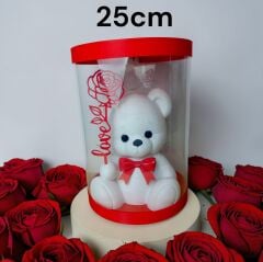 Işıklı Güllü Ayıcık Biblo - Beyaz -(25cm Kutulu)