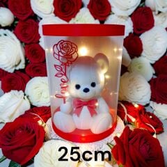Işıklı Güllü Ayıcık Biblo - Beyaz -(25cm Kutulu)