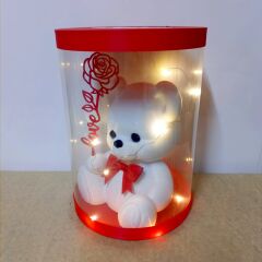 Işıklı Güllü Ayıcık Biblo - Beyaz -(25cm Kutulu)