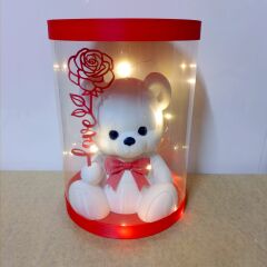 Işıklı Güllü Ayıcık Biblo - Beyaz -(25cm Kutulu)