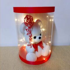 Işıklı Güllü Ayıcık Biblo - Beyaz -(25cm Kutulu)