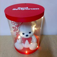 Işıklı Güllü Ayıcık Biblo - Beyaz -(25cm Kutulu)