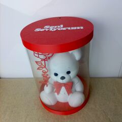 Işıklı Güllü Ayıcık Biblo - Beyaz -(25cm Kutulu)