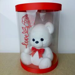 Işıklı Güllü Ayıcık Biblo - Beyaz -(25cm Kutulu)