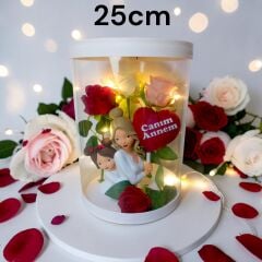 Işıklı Canım Annem Kutu Güller 25cm-Anneler Günü Hediyesi(Anne Kız)