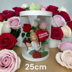 Işıklı Canım Annem Kutu Güller 25cm-Anneler Günü Hediyesi(Anne Kız)