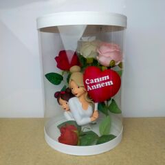 Işıklı Canım Annem Kutu Güller 25cm-Anneler Günü Hediyesi(Anne Kız)